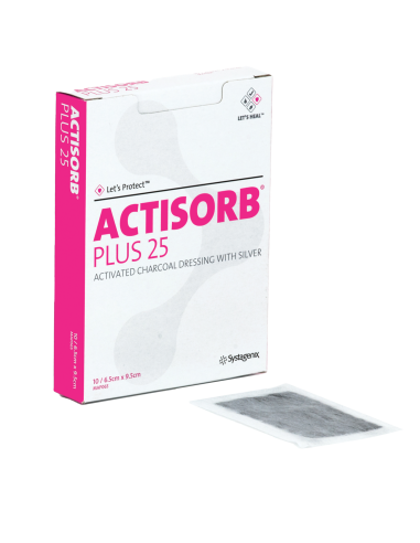 ACTISORB PLUS - APOSITO CARBON ACTIVADO CON PLATA 19 X 10,5 CM (CAJA X 10 UN)