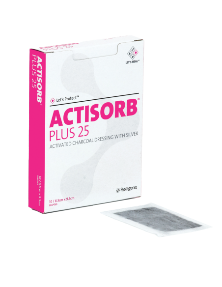 ACTISORB PLUS - APOSITO CARBON ACTIVADO CON PLATA 19 X 10,5 CM (CAJA X 10 UN)